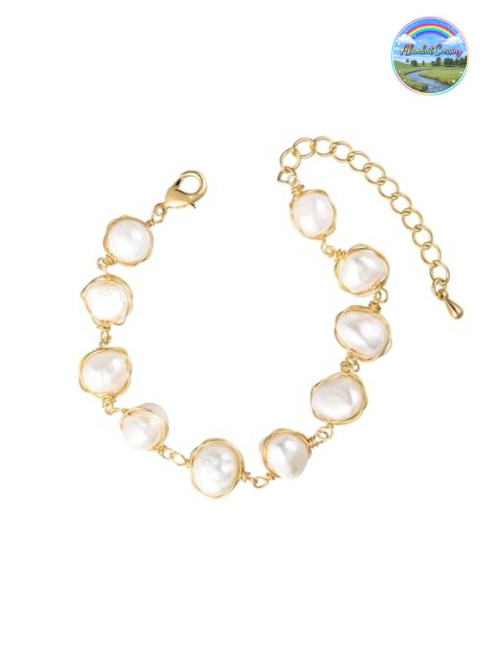 Baroque Cultured Pearl Link Bracelet 14K Gold Plated Charm Bracelet
